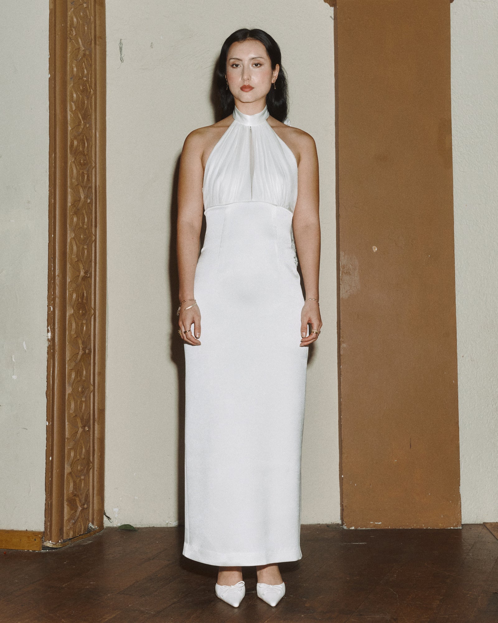 Helena Halter Dress | Ivory Satin - honeymoonstudios Helena Halter Dress | Ivory Satin - honeymoonstudios